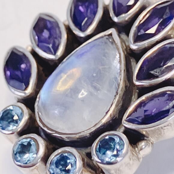 Nicky Butler Sterling Rainbow Moonstone Iolite Topaz Teardrop Clip On Earrings - Picture 14 of 15